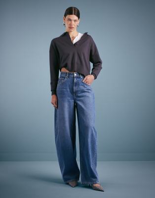 Mango - Oversize-Jeans aus Baumwolle in Mittelblau im Barrel-Leg-Schnitt