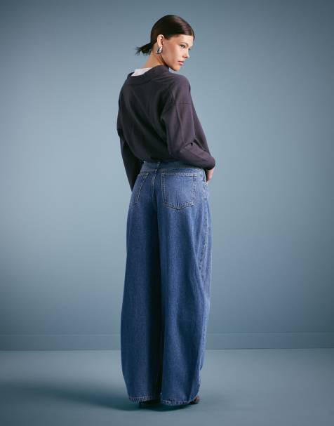 Mango – Oversize-Jeans aus Baumwolle in Mittelblau im Barrel-Leg-Schnitt - view 1