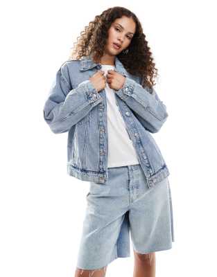 Mango - Oversize-Jeansjacke in Hellblau