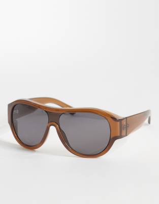 Mango - Oversize-Pilotensonnenbrille in Braun-Brown