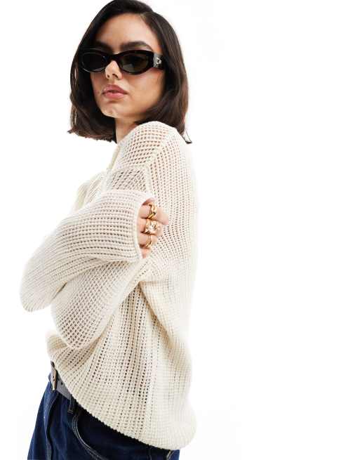 Mango – Oversize-Pullover in Weiß mit weiter Maschenstruktur