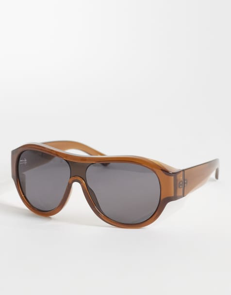 Mango oversized aviator sunglasses in brown - view 1