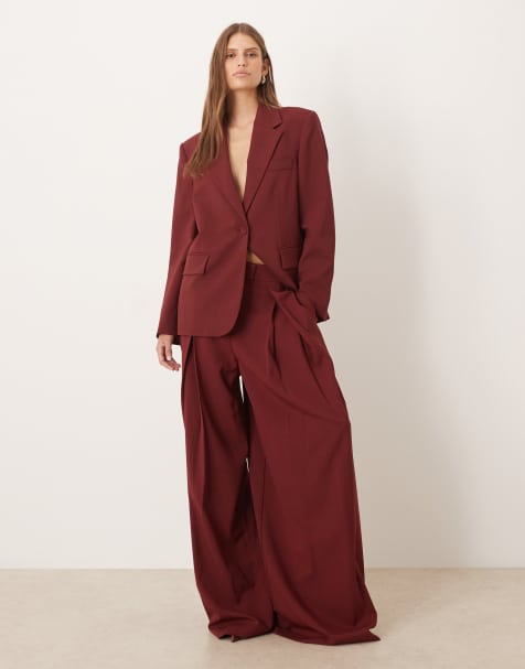 Mango oversized blazer & tailored pants set in dark red - view 1