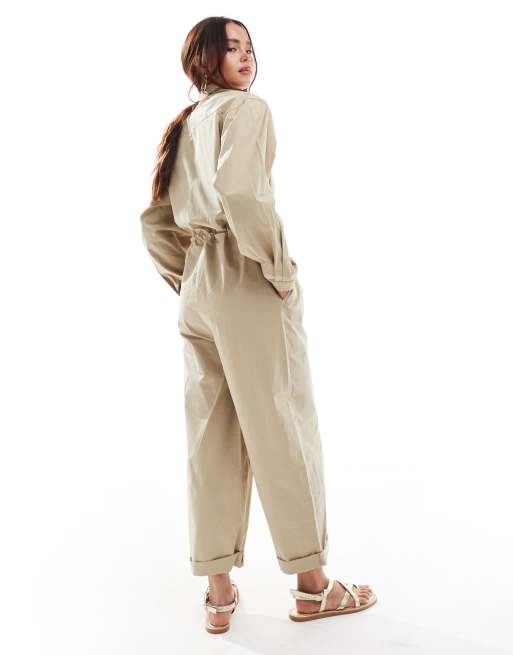Mango oversized boilersuit in tan, 3 of 4
