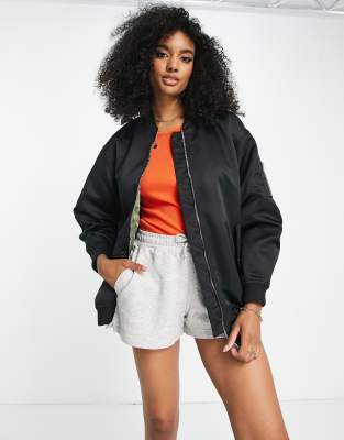 Mango oversized bomber jacket in black