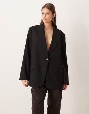 Mango Oversized Boxy Blazer In Black