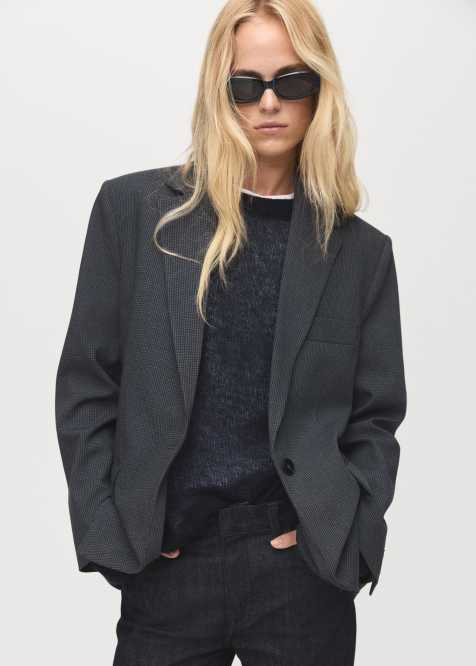 Mango oversized brushed tailored blazer in gray check - view 1