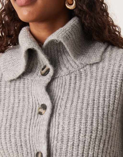 Mango oversized collar cardigan in grey, 3 of 4