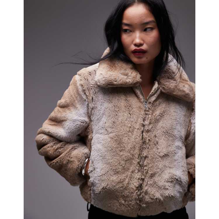 Mango oversized collar fur jacket in beige | ASOS