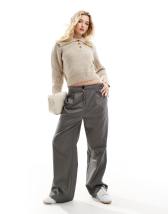 Object Tall mid rise pull on smart pants in gray