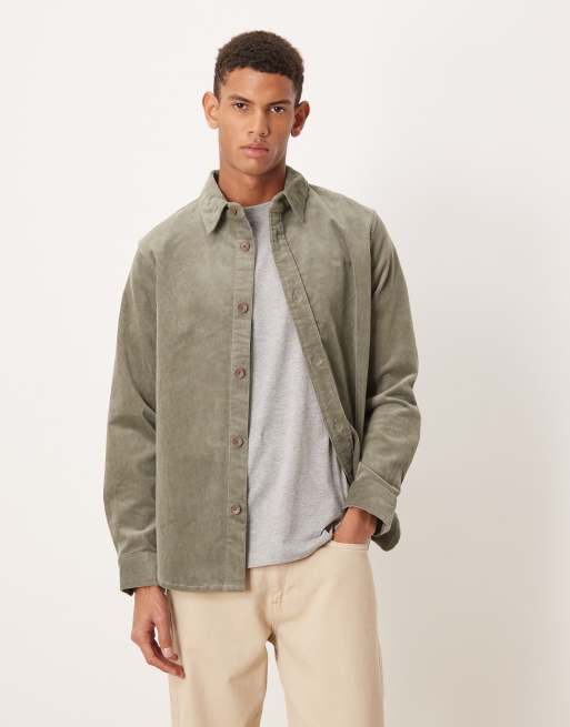 Mango oversized cord shirt in light green