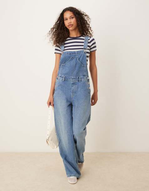 Mango oversized denim dungarees in blue - view 1