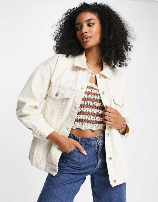 Mango oversized denim jacket in ecru | ASOS