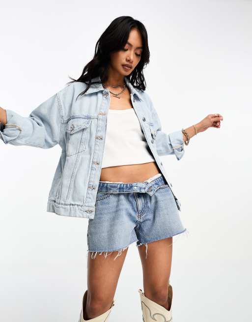 Mango oversized denim jacket in light blue | ASOS