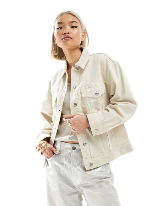 Cream oversized denim jacket hotsell