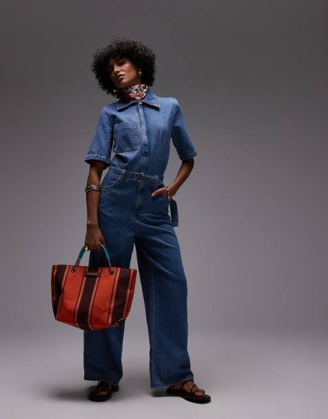 Mango - Oversized denim jumpsuit met korte mouwen en riem in lichtblauw - view 1