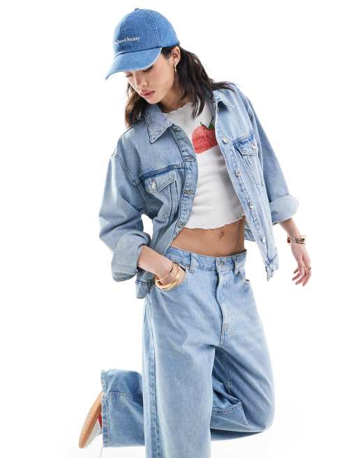 Mango - Oversized denimjakke i lyseblå