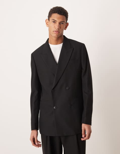 Mango oversized doubled breasted jacket in black - view 1