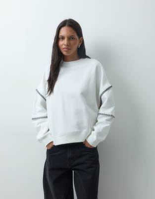 Mango Oversized Embroidered Sleeve Sweater In White
