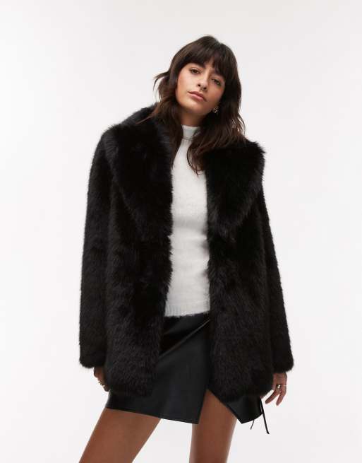 Mango oversized faux fur jacket in black