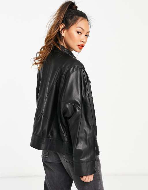 mango oversized leather jacket