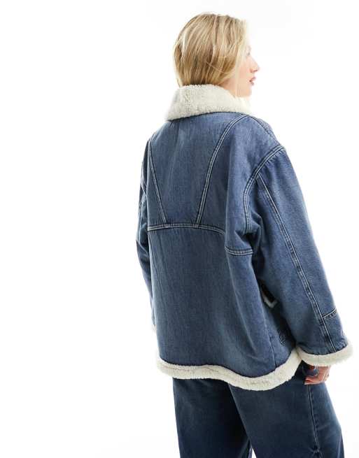 Faux shearling clearance denim jacket womens