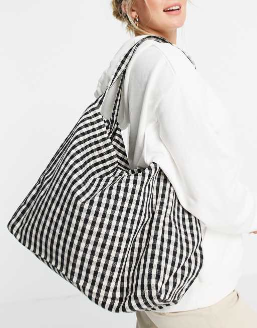 Mango oversized gingham fabric tote bag in mono