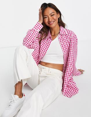 Mango oversized gingham shirt in pink