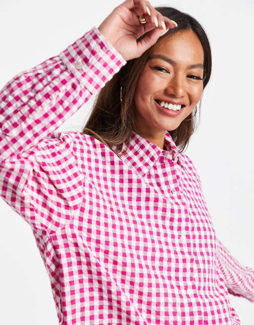 Mango oversized gingham shirt in pink | ASOS