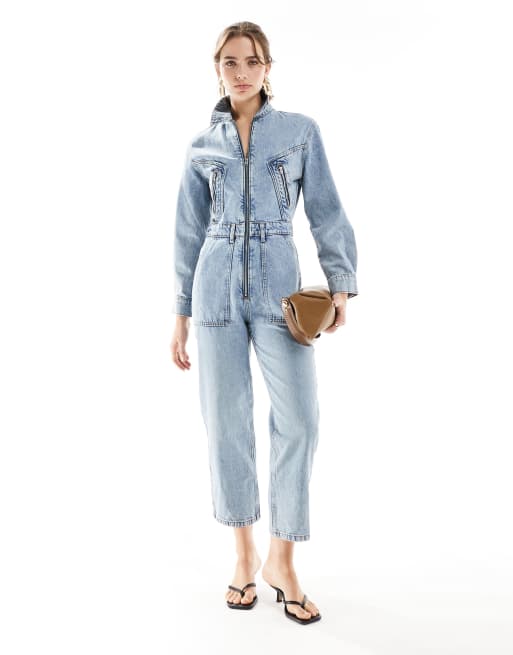 Mango - Oversized kedeldragt i blå denim