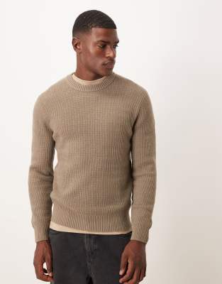 Mango oversized knitted jumper in brown with chunky neckline