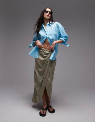 Shop Mango Cotton Rich Oversized Lightweight Shirt In Blue