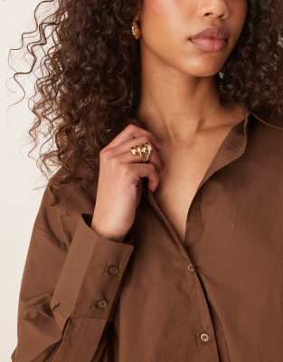 Mango Oversized Linen Look Shirt In Brown