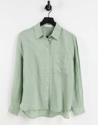 Mango oversized linen shirt in sage green