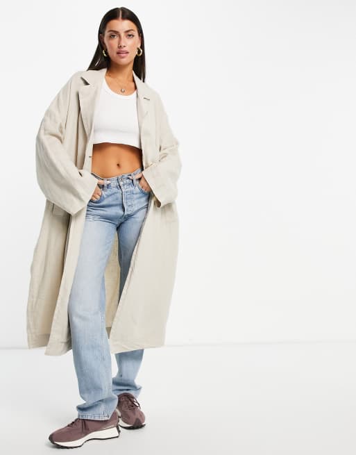 Mango - Oversized linnen jas met plooi op de rug in beige
