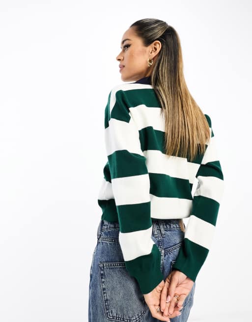 Mango oversized longline stripe jumper in white and green ASOS