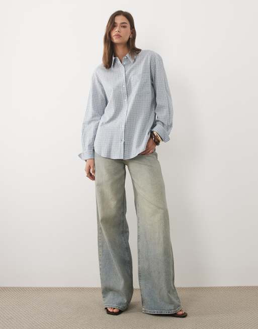 Mango oversized overhemd met blauw ruitprint, 2 van 4