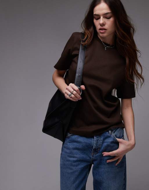 Mango - Oversized premium T-shirt in bruin