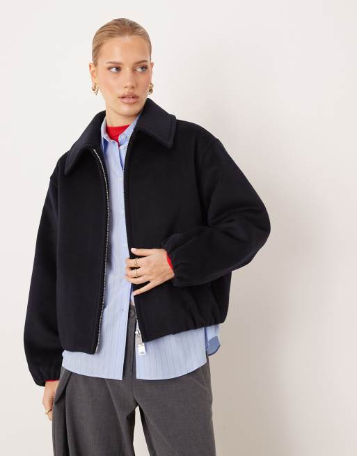 Mango oversized puffball harrington jacket in navy, 2 of 4