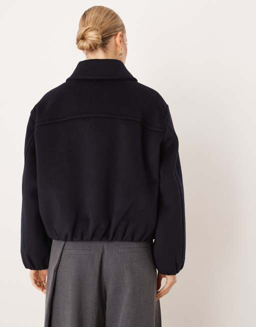 Mango oversized puffball harrington jacket in navy, 4 of 4