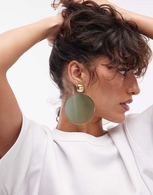Mango oversized resin earrings in green and gold ASOS