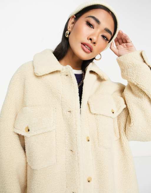 Mango oversized shacket in teddy