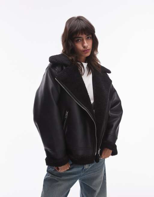 Oversized shearling aviator jacket hot sale