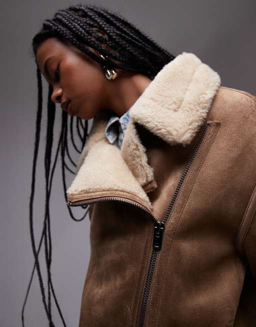 MANGO Women s Faux Shearling Moto Jacket