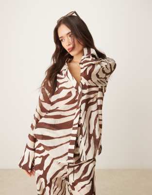 Mango oversized shirt co-ord in brown zebra print  - view 1