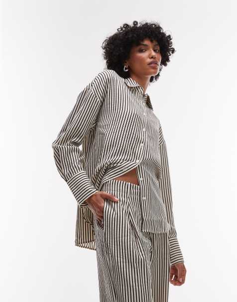 Mango oversized shirt co-ord in mono stripe - view 1