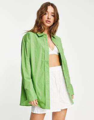 Mango oversized shirt in bright green | ASOS