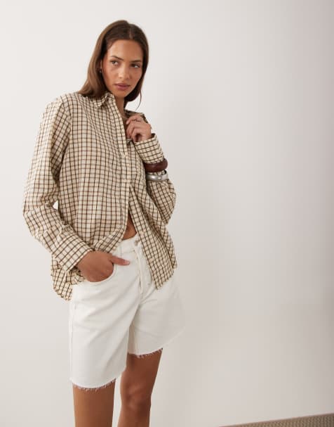 Mango oversized shirt in brown check print - view 1