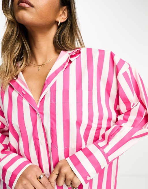 Pink and white oversized hot sale shirt