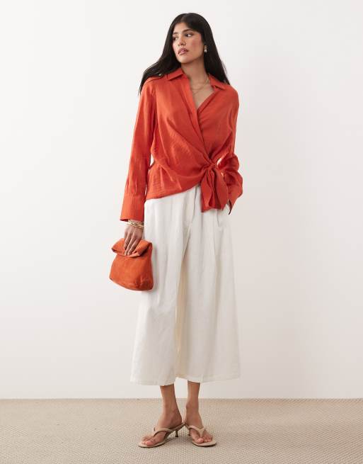 Mango oversized shirt with tie waist in red, 2 of 4